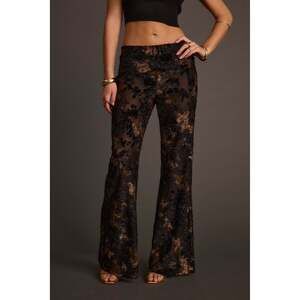 12th Tribe Blaise Black and Gold Mid Rise Flare Pants Size MM